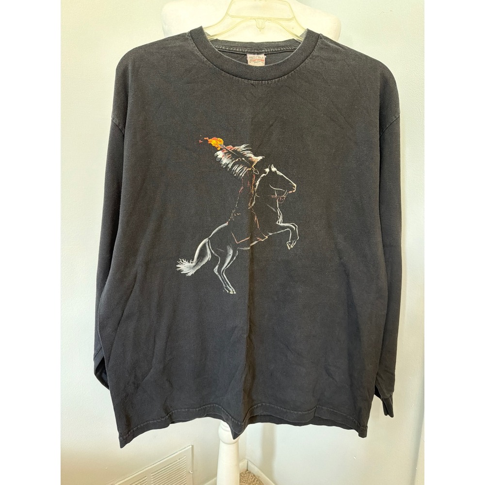 Vintage FSU Seminoles Chief Osceola Long Sleeve Shirt Alstyle Black Mens XL